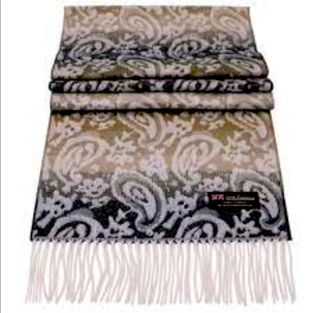 SCOTTISH 100% cashmere paisley ombre fringe trim winter scarf
